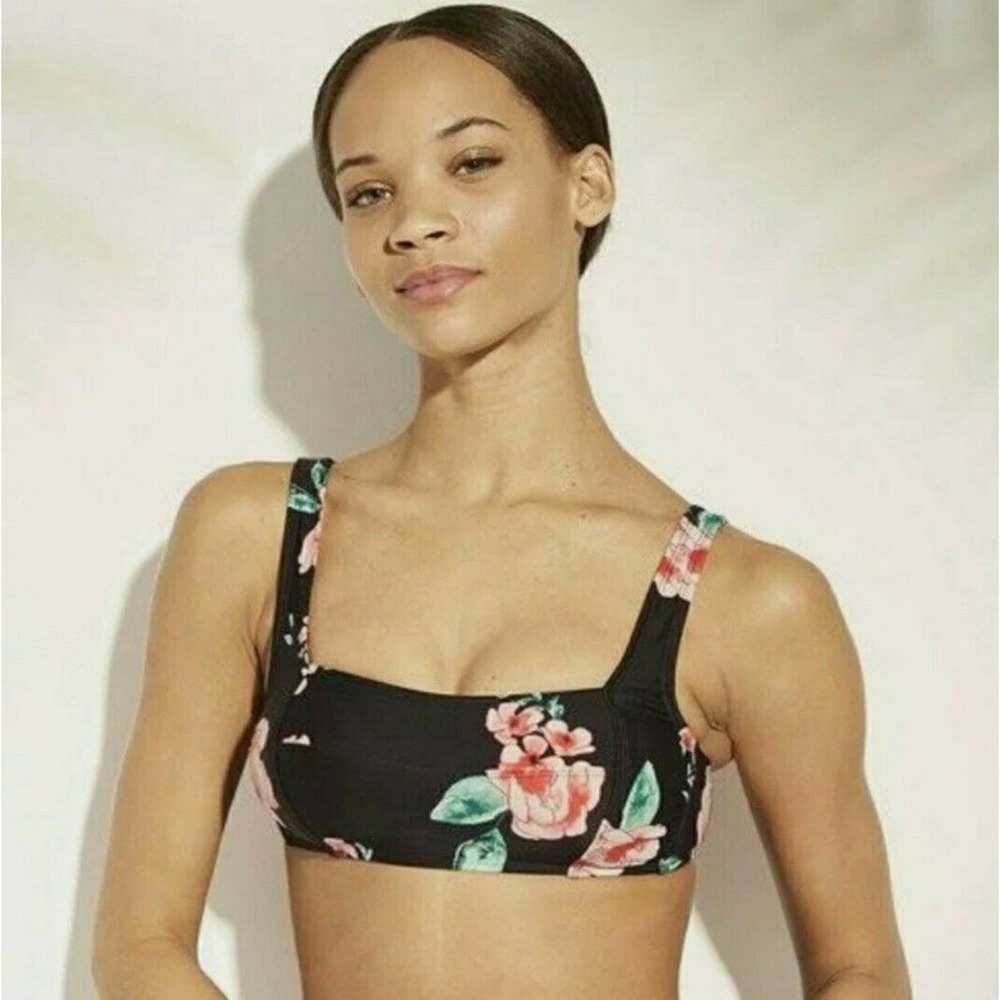 Xhilaration Bralette Bikini Swim Top Juniors Sz 1 XS Womens XXS 00 Black Floral - Picture 5 of 5